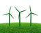 Green grass in wind turbines shape on meadow, 3D illustration