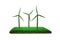 Green grass in wind turbines shape with mud, 3D illustration