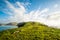 Green grassland with blue sky. The coast of New Zealand. Seal colony. I