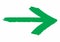 Green grungy arrow direction sign painted with hand brush over white transparent background