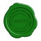 Green HACCP round wax seal on white background