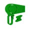 Green Hair dryer icon isolated on transparent background. Hairdryer sign. Hair drying symbol. Blowing hot air.