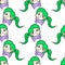 Green haired woman pattern seamless textile print. repeat pattern background design