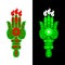 Green hamsa hand styled into the shape of a torch