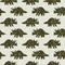 Green hand drawn triceratops dinosaur seamless pattern. Gender Neutral Jurassic fossil silhouette for baby nursery