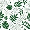 Green Hand Drawn Tropical Leaves Seamless Pattern