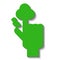 Green hand with pointed finger with symbolic tree and bird. Tree symbol by hand.
