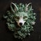 Green Handmade Fox Statue: Detailed Atmospheric Rococo Wall Sculpture