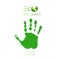 Green handprint made from grass. Think Green. Ecol