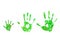 Green handprints baby, father, mother, ecology concept.