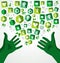 Green hands recycle flat icons illustration