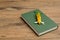 A green hardcover story book with yellow flowers