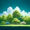 Green harmony Ecology concept with lush trees and fluffy clouds