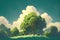 Green harmony Ecology concept with lush trees and fluffy clouds