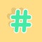 Green hashtag icon sticker with shadow