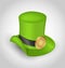 Green hat with buckle in saint Patrick Day - on w