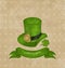Green hat, clover, ribbon in saint Patrick Day