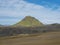 Green Hattafell mountain in volcanic landscape near Emstrur camping site viewed from Laugavegur trail. Area of Fjallabak