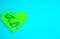 Green Healed broken heart or divorce icon isolated on blue background. Shattered and patched heart. Love symbol