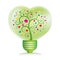 green heart light bulb