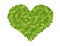 Green heart made of green leaves, symbol of love