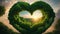 Green Heart shape nature, surrounding many trees, view from bottom, stunning view, ultra detailed, perfect view, engaging, masterp