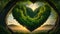 Green Heart shape nature, surrounding many trees, view from bottom, stunning view, ultra detailed, perfect view, engaging, masterp