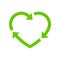 Green heart shape recycle icon, Recycling rotation arrow sign, Reusable ecological preservation, Eco friendly concept
