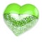 Green heart shaped pill, capsule filled with small tiny hearts as medicine