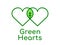 Green hearts forming a tree or a leaf. Intertwined heart symbol. Love nature icon.