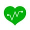 Green hearts shape with beat pulse line isolated on white, heart wave icon flat, clip art heartbeat of medical apps and website,
