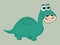 Green herbivorous dinosaur on its smiling profile on a green background