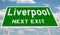 Green highway sign for Liverpool next exit