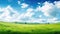Green Hills Meadows Under Blue Sky White Clouds Panorama Banner
