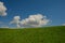 Green hillside blue sky and white clouds, amazing rural landscape