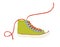 Green hipster youth sneaker with red shoelace isolated