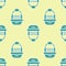 Green Hockey helmet icon isolated seamless pattern on yellow background. Vector