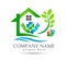 Green house community model abstract, beach Healthcare family real estate logo vector.