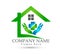 Green house community model abstract, Healthcare icon in hands real estate logo vector.