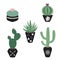 green house plants in the black pots haworthia cactus peyote aloe sansevieria scandinavian style boho illustration icon set vector