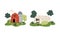 Green House and Timbered Red Barn or Granary for Crop Storage Vector Set