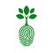 Green human finger print with tree icon isolated. Fingerprint concept nature connection - vector
