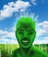 Green human\'s head on nature