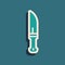 Green Hunter knife icon isolated on green background. Army knife. Long shadow style. Vector