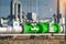 Green Hydrogen renewable energy production pipeline - green hydrogen gas for clean electricity solar and windturbine facility