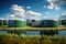 green hydrogen storage tanks with renewable energy symbols