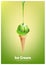 Green ice cream cone, Pour green syrup, lemon lime and green tea flavor, Vector illustration