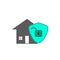 Green icon of a house with a good open key alert