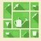 Green icons for gardening tools with place for text