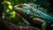 Green iguana perched on branch, scales and eyes mesmerize generated by AI